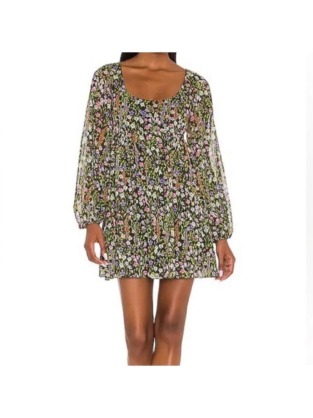 Amanda Uprichard Glory Charmont Floral Babydoll Long Sleeve Dress